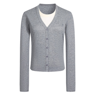 Navigare意大利小帆船灰色假两件针织衫女2026春宽松显瘦长袖上衣