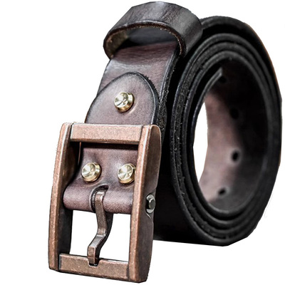 皮薯薯男士复古牛皮紫铜工装皮带