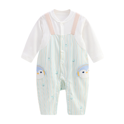 Simbee100%棉条纹企鹅连身衣