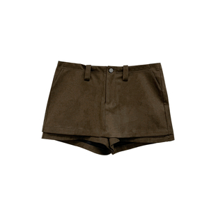 大小姐微胖大码“秋日暖桐”百搭棕色低腰麂皮短裙女包臀半身裙裤