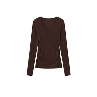 OWNSONG纤体芭蕾T恤 天丝羊毛纯色U领打底衫女26春季简约内搭长袖