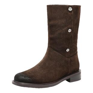 百丽女鞋荒野来信加绒西部牛仔靴女冬季新款长筒雪地靴子3QF66DS5