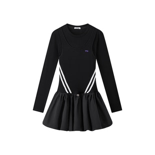 【买一送一】PSYCHOS春秋新品芭蕾风运动长袖包臀辣妹法式连衣裙