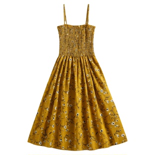 Hanging strap backless slimming print dress 吊带露背显瘦裙子
