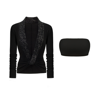 4muggle原创辣妹拼接领秋冬上衣法式纯欲修身长袖打底针织衫女