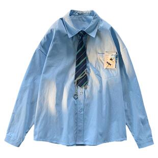 Deschpe 日系学院风领带jk衬衫女长袖韩系设计感小众衬衣制服上衣