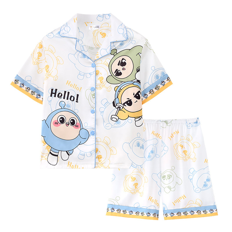 男童冰丝睡衣夏季2026新款儿童短袖家居服网红大童男孩夏款空调服