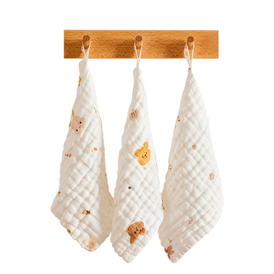 波咯咯婴儿口水巾纱布方巾新生儿用品纯棉洗脸毛巾*3条（U先1）