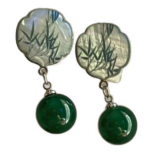 春来江水!仿玛瑙珠竹子耳环!新中式绿色耳钉独特复古耳饰盘发器