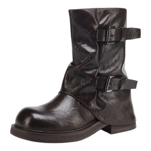 星期六厚底裤管靴短靴女靴骑士靴子2025新款秋冬西部牛仔靴堆堆靴