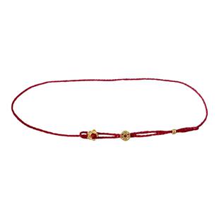 足金999镂空钱币本命年有钱花极细手工编织可调节好运红绳手链女