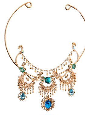 敦煌蓝水钻流苏汉服项链