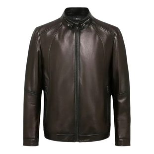 狄斯仑秋冬男士真皮皮衣油蜡绵羊皮时尚潮流立领茄克男外套机车服
