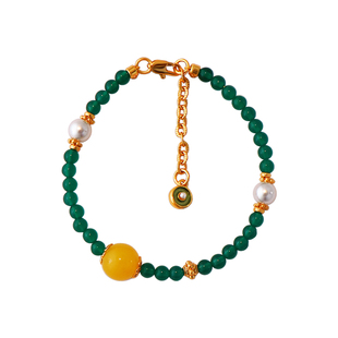 新中式天然绿玉髓黄色玛瑙串珠手链女珍珠轻奢小众精致手串手饰品