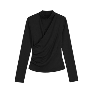 MULVAN 慵懒缪斯 优雅V领长袖针织衫女设计感挂脖修身打底上衣