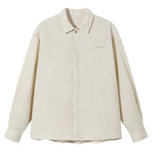 PSO Brand男装天丝亚麻老钱风翻领男士长袖衬衫外套休闲宽松衬衣