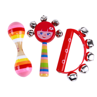 儿童手摇铃铛婴儿玩具木制串铃宝宝追视红球新生儿小沙锤拨浪鼓