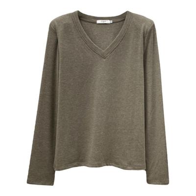 韩版加厚羊绒v领打底衫女长袖