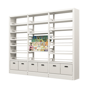 亿莱特家用图书馆书架落地置物架钢制书架落地儿童书柜一体整墙铁