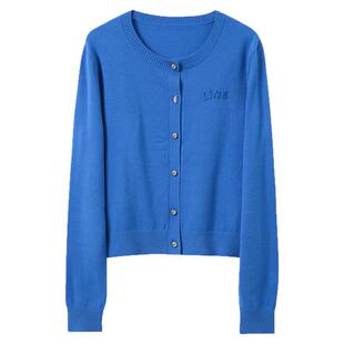 三彩2025冬季新款圆领针织衫绣花毛衫外套开衫简约M