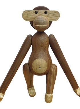 丹麦实木小猴子北欧木偶摆件