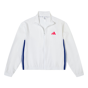 阿迪达斯外套女装春季新款运动服白色立领薄款梭织休闲夹克KH0178