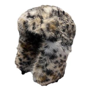 冬季仿兔毛帽子女户外加厚保暖护耳毛绒绒豹纹雷锋帽男骑车防寒帽