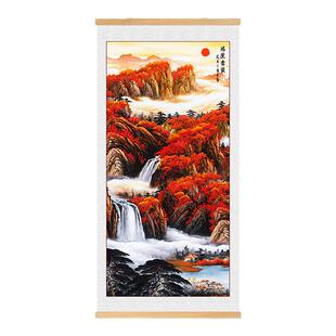 鸿运当头国画山水画办公室书房装饰画旭日东升新中式玄关过道挂轴
