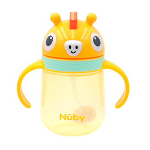 Nuby努比3D卡通动物吸管杯360°饮水儿童水杯双手柄240ml