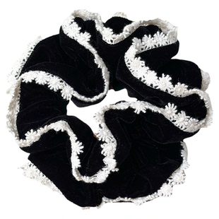 法式小众蕾丝花边黑色丝绒大肠发圈女绑头发绳扎马尾头绳2026新款