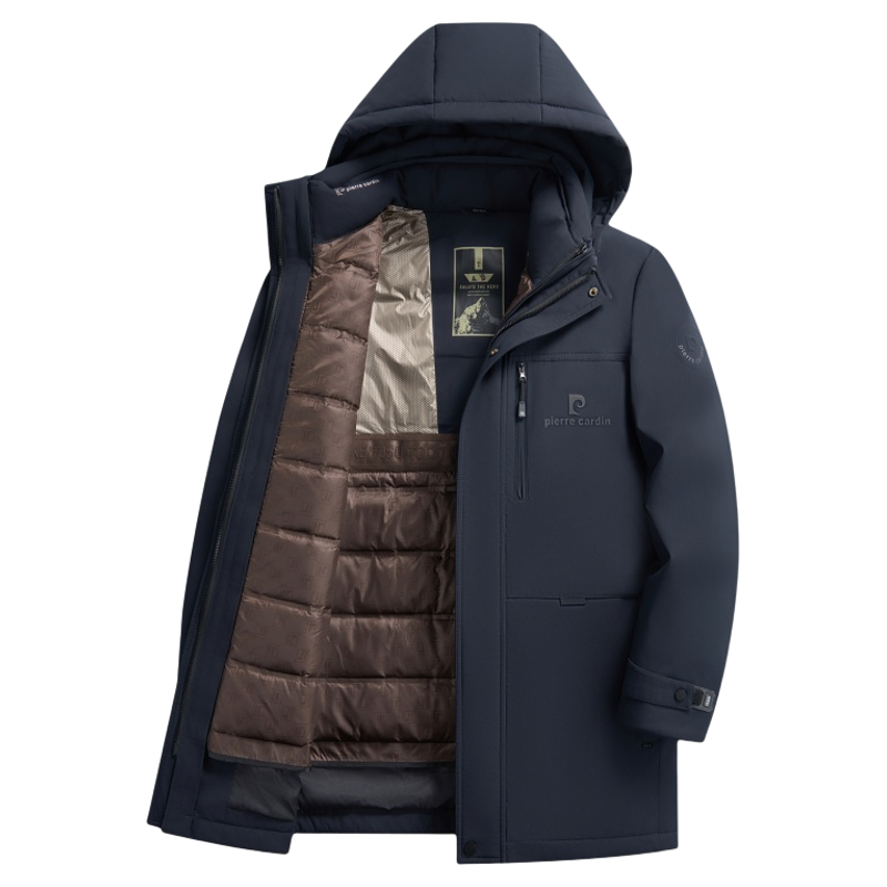 皮尔卡丹高端品牌羽绒服男士长袖中长款冬季加厚保暖中年爸爸外套
