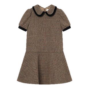 RBIGX瑞比克童装冬季新款女童格纹羊毛雅丹风娃娃领甜美连衣裙
