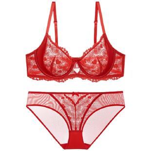 兰帕菲尔舒适内衣超薄款收副乳聚拢轻奢透气性感蕾丝法式文胸套装