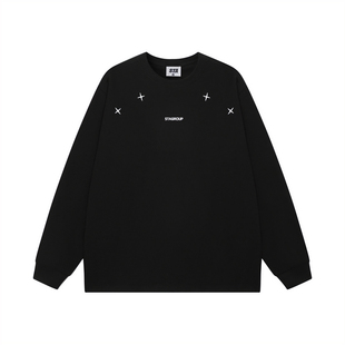 STA旗舰店美式潮牌小众设计感长袖t恤男女重磅纯棉宽松黑色卫衣