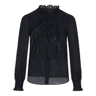 郁香菲假两件衬衫女气质通勤秋季时尚提花盘扣拼接长袖花边领上衣