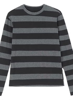 Striped contrasting long sleeved top women条纹撞色长袖式上衣