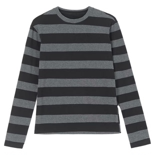 Striped contrasting long sleeved top women条纹撞色长袖式上衣