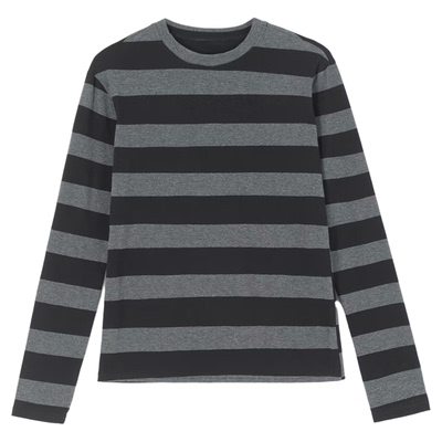 Striped contrasting long sleeved top women条纹撞色长袖式上衣