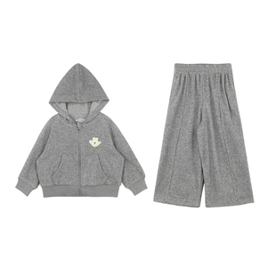 大耳象女童连帽绣章运动外套竖条纯色休闲裤2026春季新款宝儿套装