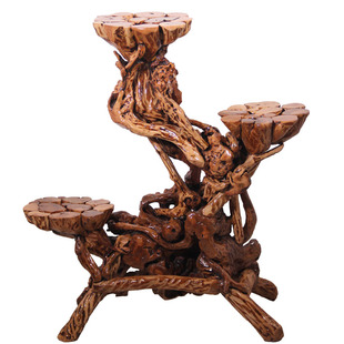 根雕多层实木花架室内天然树根花盆架客厅奇石底座简易随形花架子