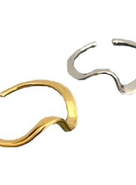 水波纹复古镀18K金色戒指搭配感