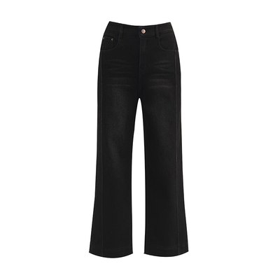 加绒牛仔裤女冬季高腰阔腿九分裤