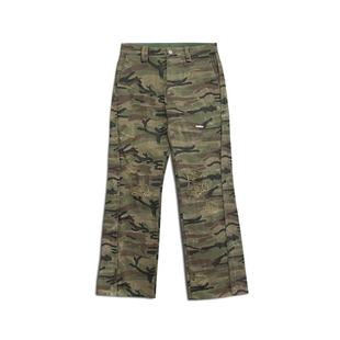 今日青年FACEONLAB 破坏做旧设计感迷彩长裤 流行休闲裤