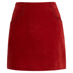 宫小妍【曼奢羊皮·正红】羊皮新中式国风百搭短裙5082462