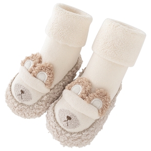 乖奇熊宝宝秋冬季护脚学步鞋婴幼儿室内弹力保暖毛圈防滑地板袜子