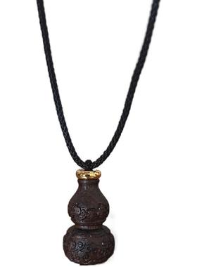 复古沉香木雕刻回纹葫芦吊坠项链