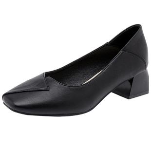 大东女鞋浅口鞋女2026春季休闲方头粗跟办公室单鞋0008