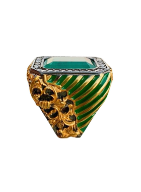 复古祖母绿色男士帕拉伊巴戒指