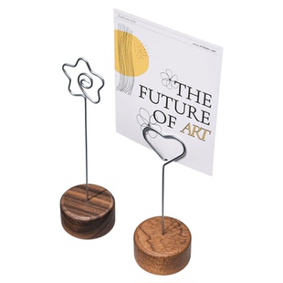 实木底座卡片展示架金属夹支架广告夹便签夹照片夹立式餐牌名片展示夹台卡夹桌号牌小卡台签榉木标签夹价格牌