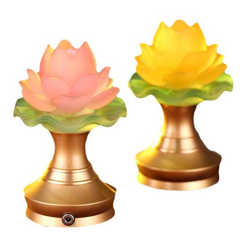 格宏 琉璃莲花灯佛供灯LED七彩家用插电合金荷花灯佛具长明灯